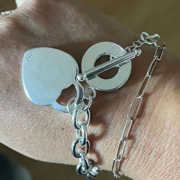 The Chunky Heart Charm Toggle Tibetan silver link bracelet w toggle clasp - Thumbnail 3