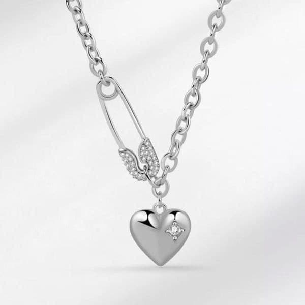 The Bling Pin LOVE Heart pendant necklace w cubic Zirconia accents. - Thumbnail 3
