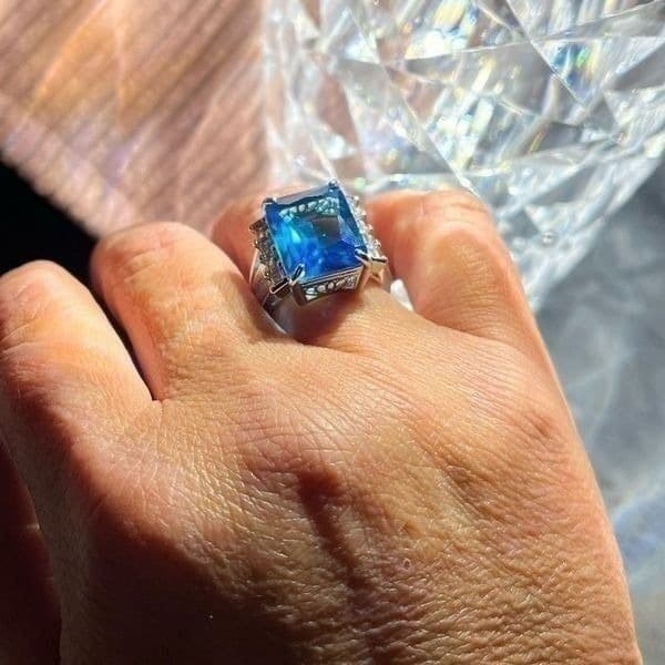 The Ocean Blue Statement Cocktail Ring in 925 silver sz 6 - Thumbnail 5