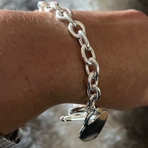 The Chunky Heart Charm Toggle Tibetan silver link bracelet w toggle clasp - Thumbnail 5