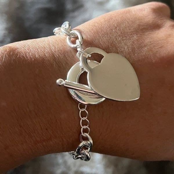 The Chunky Heart Charm Toggle Tibetan silver link bracelet w toggle clasp - Thumbnail 7