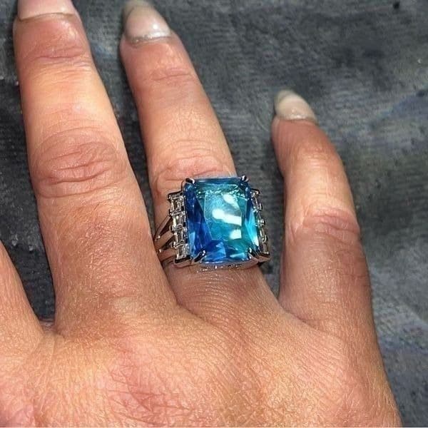 The Ocean Blue Statement Cocktail Ring in 925 silver sz 6 - Thumbnail 7