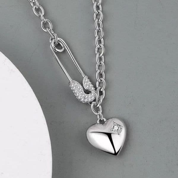 The Bling Pin LOVE Heart pendant necklace w cubic Zirconia accents. - Thumbnail 4