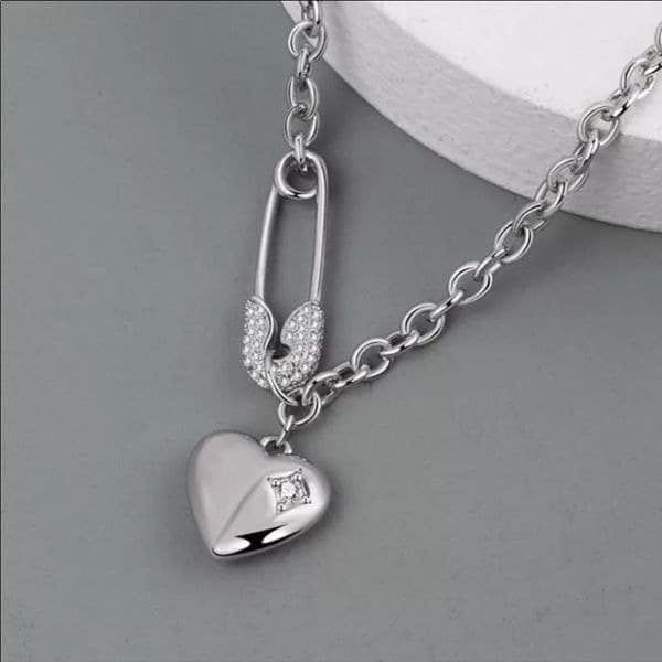 The Bling Pin LOVE Heart pendant necklace w cubic Zirconia accents. - Thumbnail 5