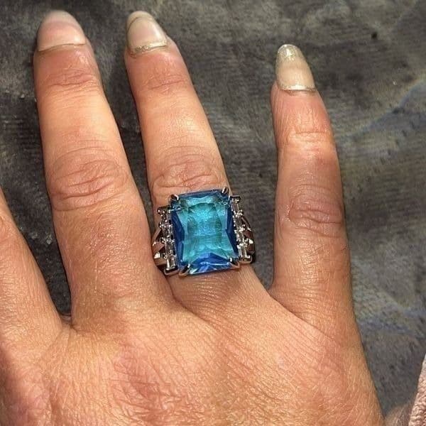 The Ocean Blue Statement Cocktail Ring in 925 silver sz 6 - Thumbnail 2
