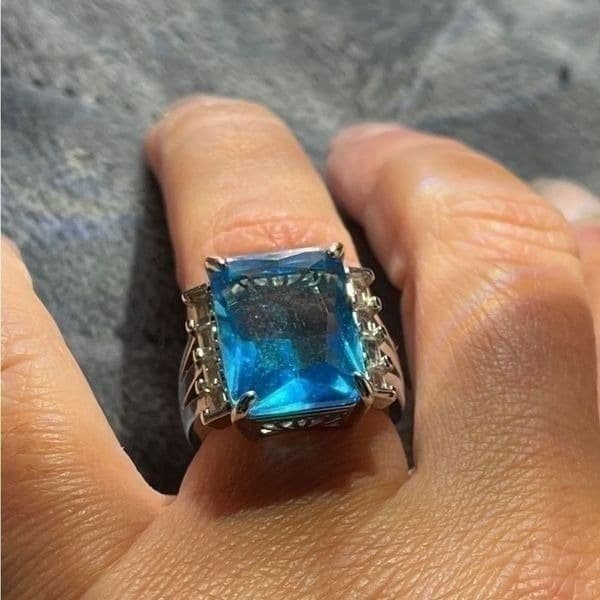 The Ocean Blue Statement Cocktail Ring in 925 silver sz 6 - Thumbnail 9