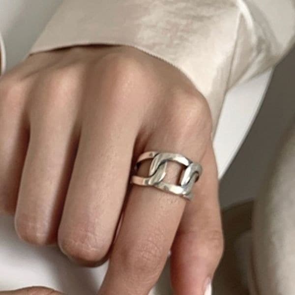 The Wide Link Chain Ring in 925. Adjustable - Thumbnail 2
