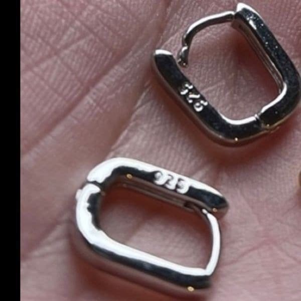 The Silver Geo Hoop. Dainty huggie earrings stamped 925 - Thumbnail 4