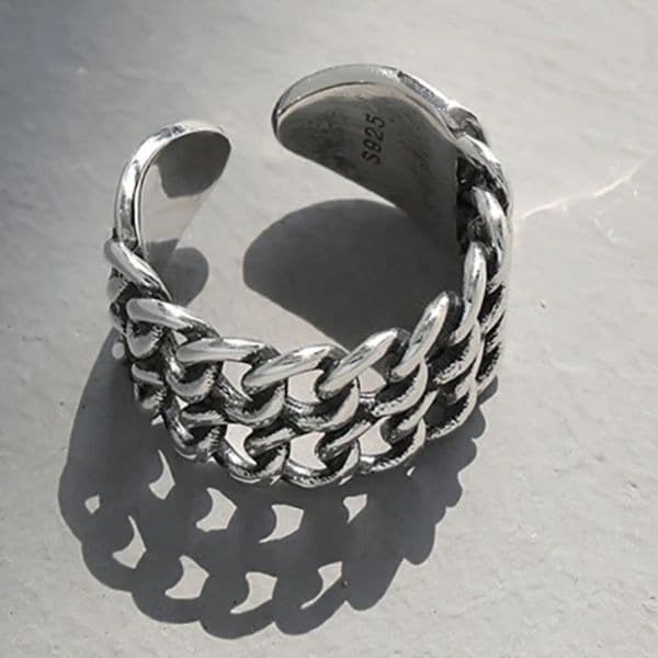 The Double Link Punk Ring in antiqued 925 silver. - Thumbnail 4