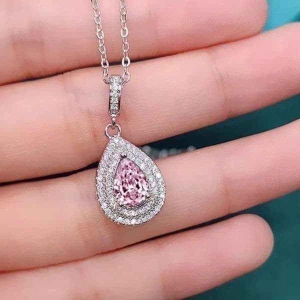 The Pretty in Pink Teardrop Pendant necklace in 925 silver and cubic zirconia - Thumbnail 7