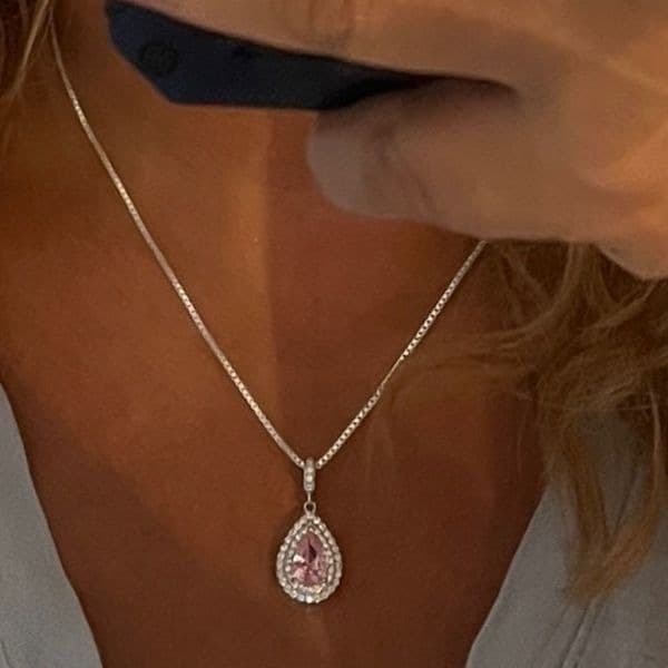 The Pretty in Pink Teardrop Pendant necklace in 925 silver and cubic zirconia - Thumbnail 2