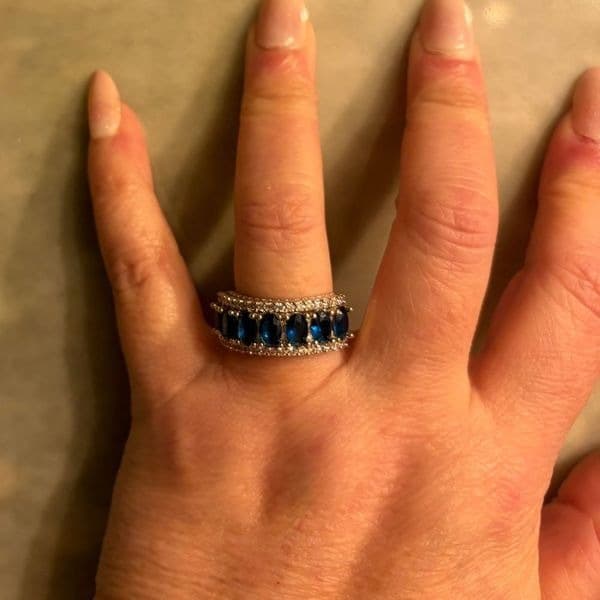 The Sapphire Dazzler statement ring 925 and lab created stones. Sz 6 - Thumbnail 2
