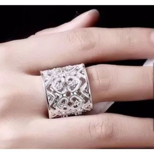 The Silver Stunner cuff open heart crystal accented ring - Thumbnail 6