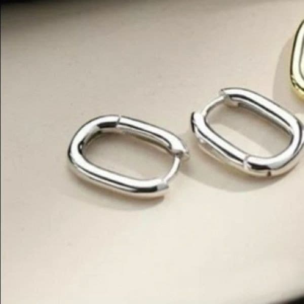 The Silver Geo Hoop. Dainty huggie earrings stamped 925 - Thumbnail 6