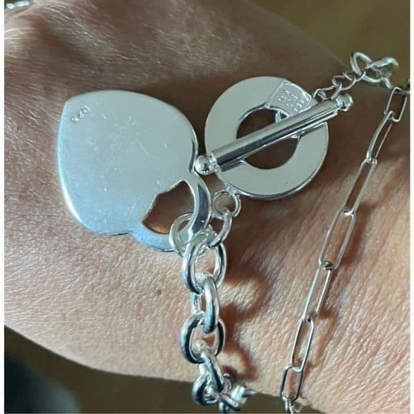 The Chunky Heart Charm Toggle Tibetan silver link bracelet - Thumbnail 5