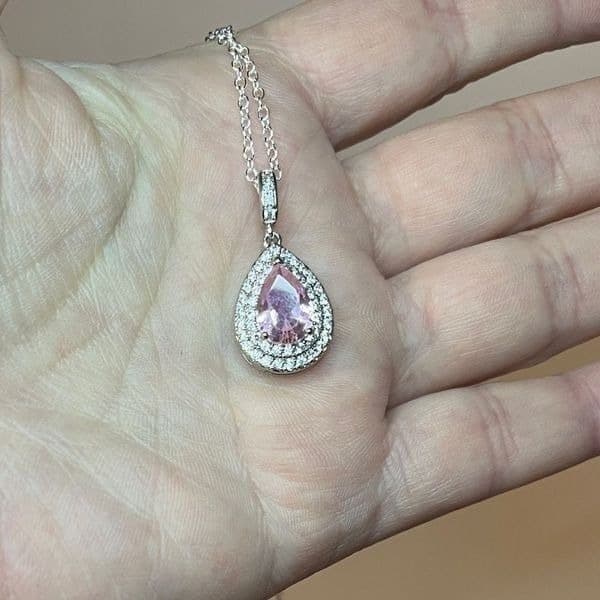 The Pretty in Pink Teardrop Pendant necklace in 925 silver and cubic zirconia - Thumbnail 6