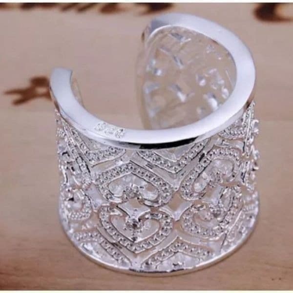 The Silver Stunner cuff open heart crystal accented ring - Thumbnail 3