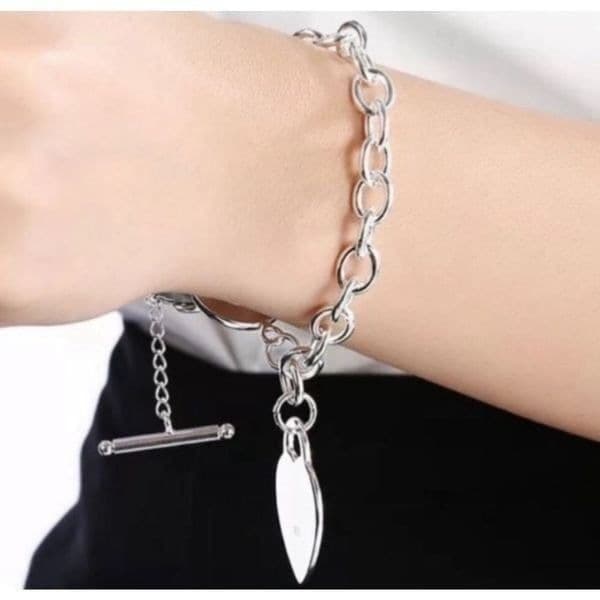 The Chunky Heart Charm Toggle Tibetan silver link bracelet - Thumbnail 2