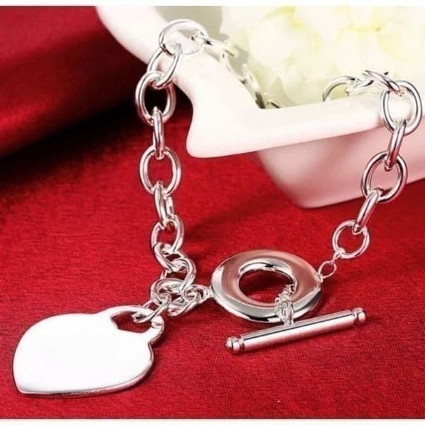 The Chunky Heart Charm Toggle Tibetan silver link bracelet - Image 1