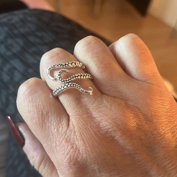 Octopus Ring adjustable in silver - Thumbnail 4