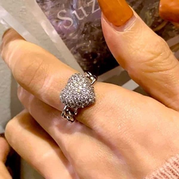 The Open Heart Ring adjustable link ring in 925 - Thumbnail 2