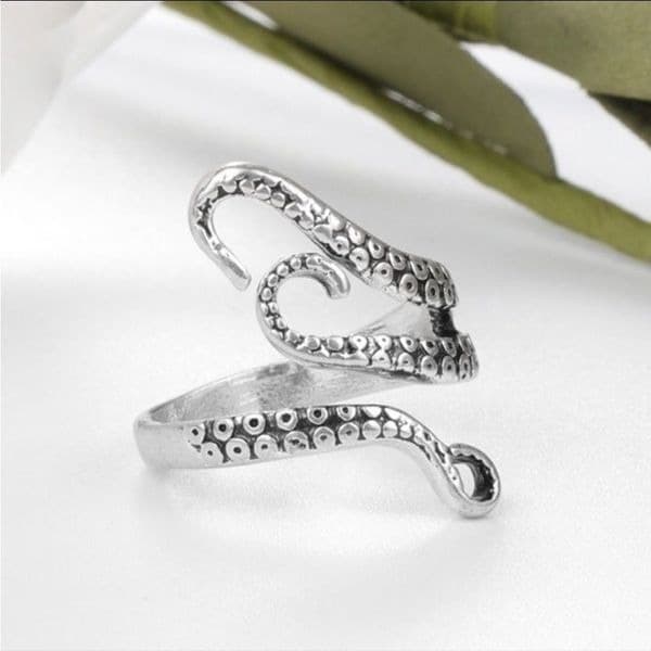 Octopus Ring adjustable in silver - Thumbnail 5