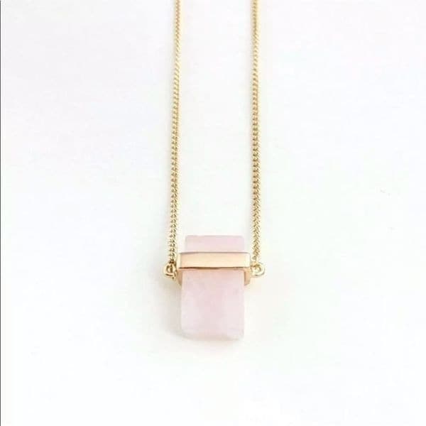The Rose Quartz Gold Plated Long Chain With Rose Quartz pendant - Thumbnail 8