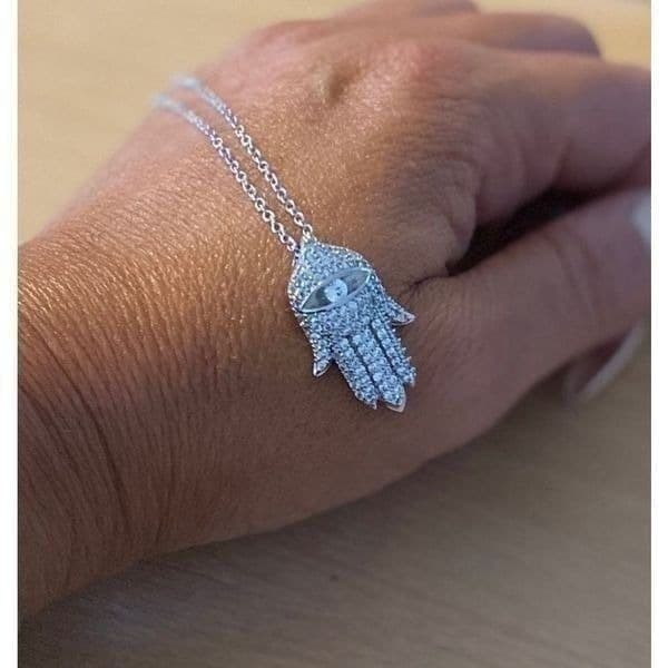 The Bling Hand White Sapphire & 925 Silver Hamsa necklace - Thumbnail 6