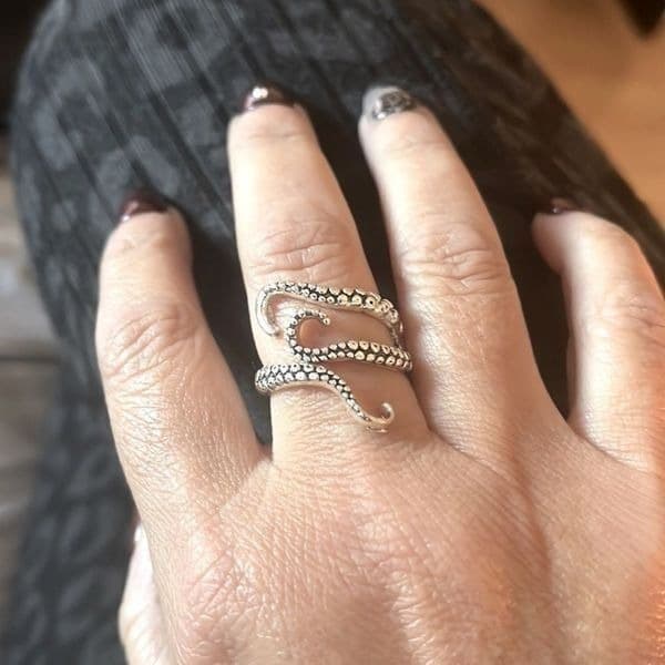 Octopus Ring adjustable in silver - Thumbnail 3