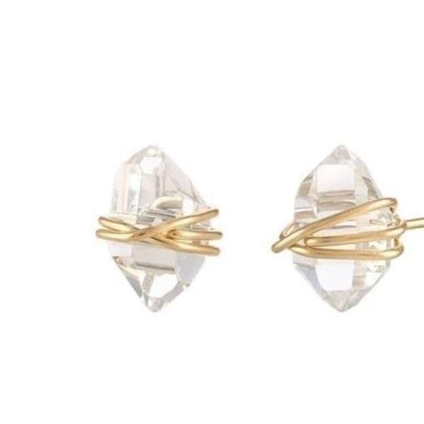 The Crystal Dream Gold plated wrapped lab created sapphire earrings - Thumbnail 5