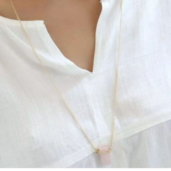 The Rose Quartz Gold Plated Long Chain With Rose Quartz pendant - Thumbnail 9