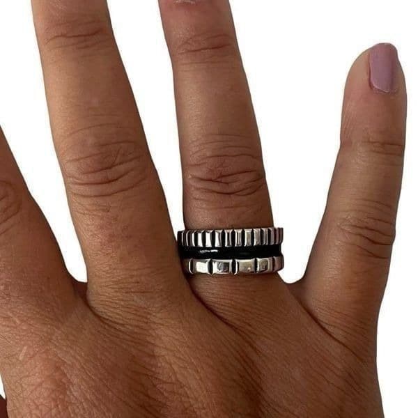 The Black Stripe Ring Adjustable in 925 silver antiqued - Image 1