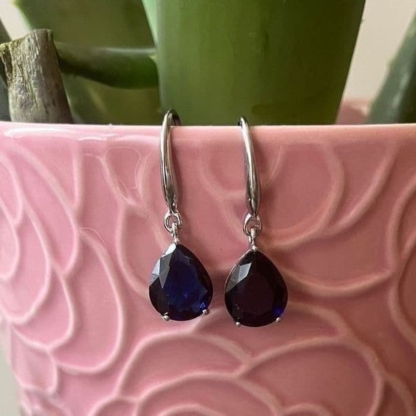 The Mystical Sapphire Teardrop Drop Earrings in 925 silver - Thumbnail 10