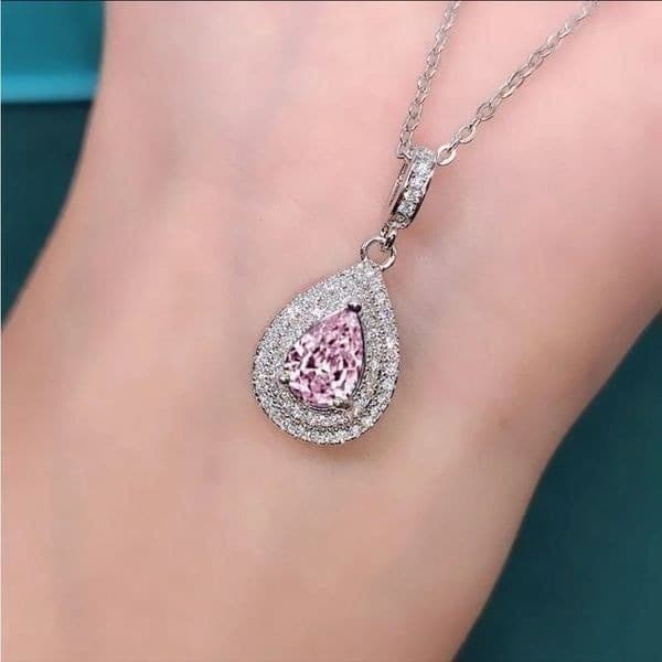 The Pretty in Pink Teardrop Pendant necklace in 925 silver and cubic zirconia - Thumbnail 7