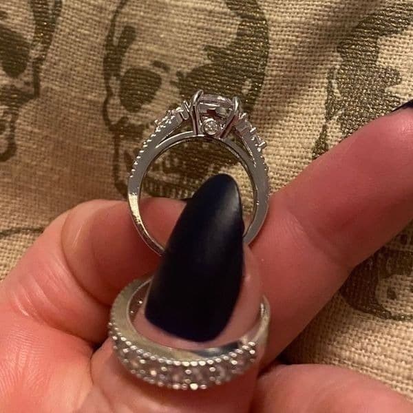Estate inspired 925 w White Sapphire 2pc ring set - Thumbnail 6