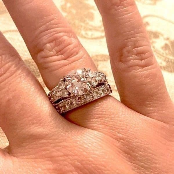 Estate inspired 925 w White Sapphire 2pc ring set - Thumbnail 2