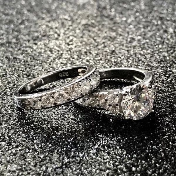 Estate inspired 925 w White Sapphire 2pc ring set - Thumbnail 5
