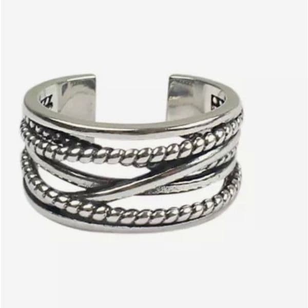 The Boho Weave Ring wide band adjustable in 925 silver - Thumbnail 3