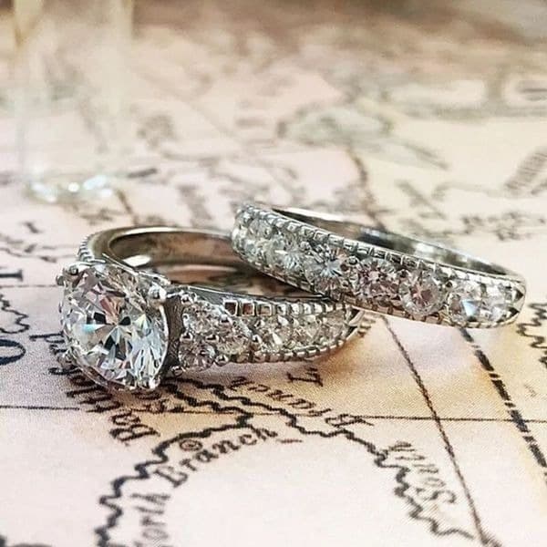 Estate inspired 925 w White Sapphire 2pc ring set - Thumbnail 4