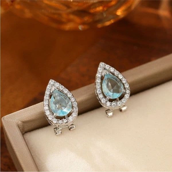 Blue Topaz Tear Drop hinge closure silver earrings - Thumbnail 7