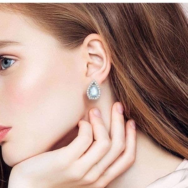 Blue Topaz Tear Drop hinge closure silver earrings - Image 1