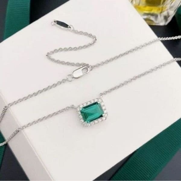 The Primavera 925 silver 18” Emerald green pendant necklace - Thumbnail 3