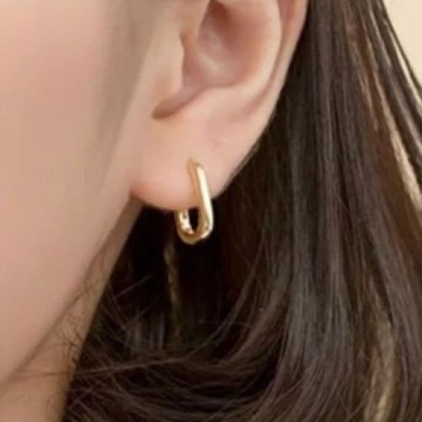 The Gold Geo Hoop. Dainty huggie earrings 18k 925 stamped - Thumbnail 3