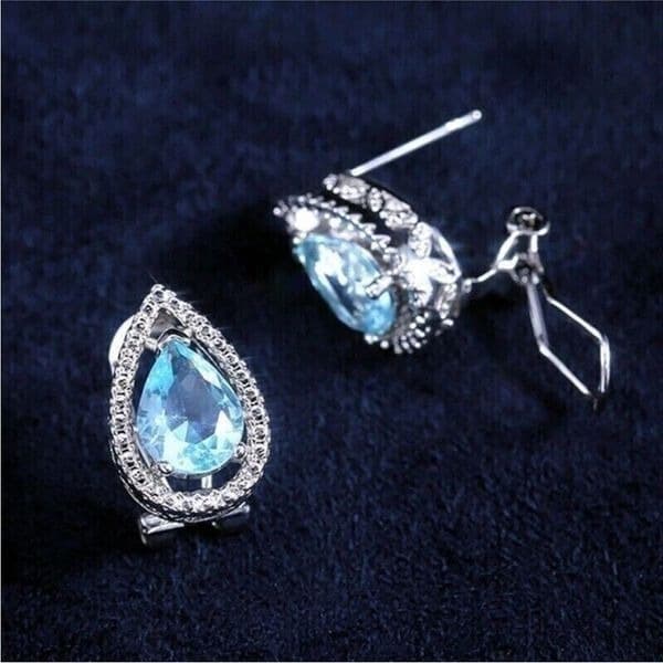 Blue Topaz Tear Drop hinge closure silver earrings - Thumbnail 4