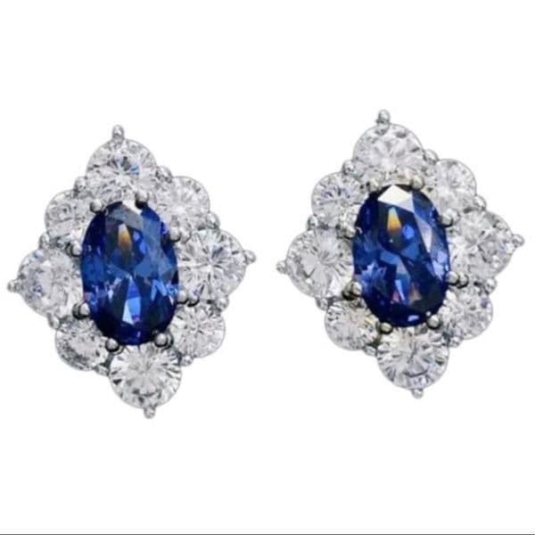 Sapphire and Cubic zirconium estate inspired stud earrings in 925 silver - Thumbnail 2