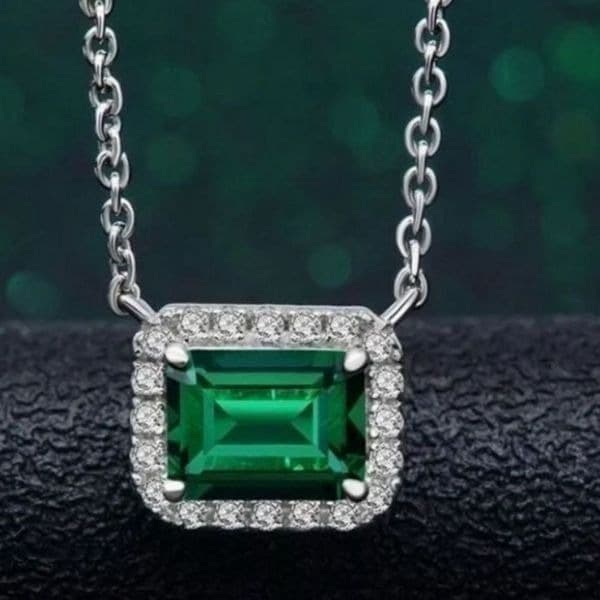 The Primavera 925 silver 18” Emerald green pendant necklace - Thumbnail 5