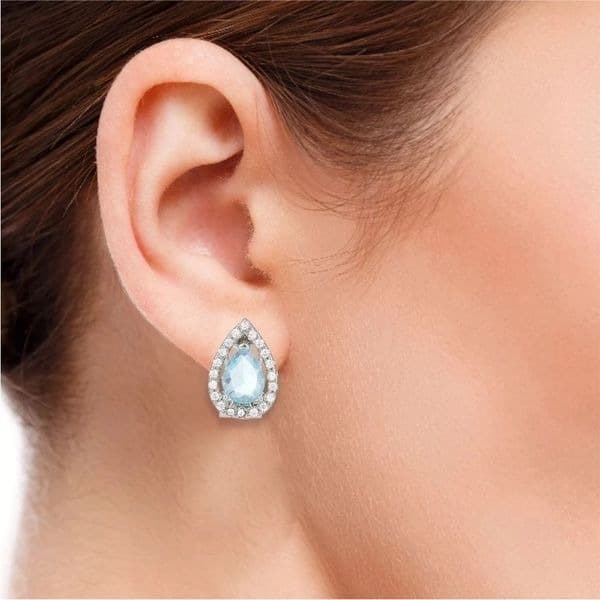 Blue Topaz Tear Drop hinge closure silver earrings - Thumbnail 2