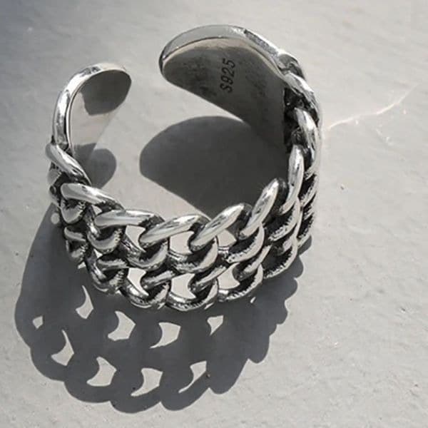 The Double Link Punk Ring in antiqued 925 silver. - Thumbnail 4
