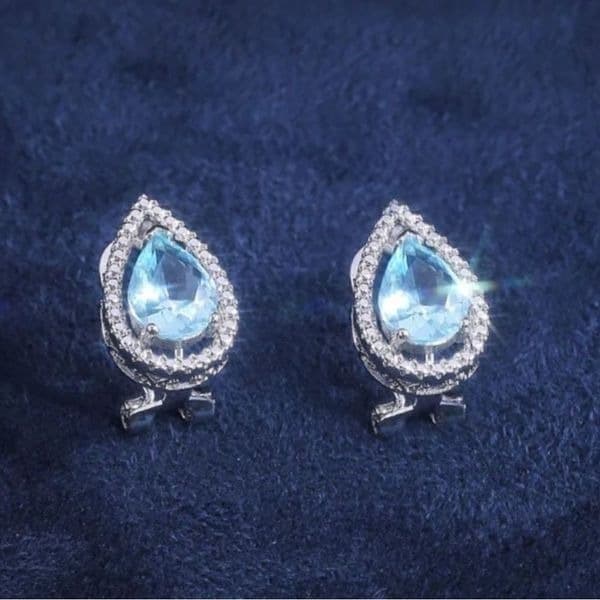 Blue Topaz Tear Drop hinge closure silver earrings - Thumbnail 3