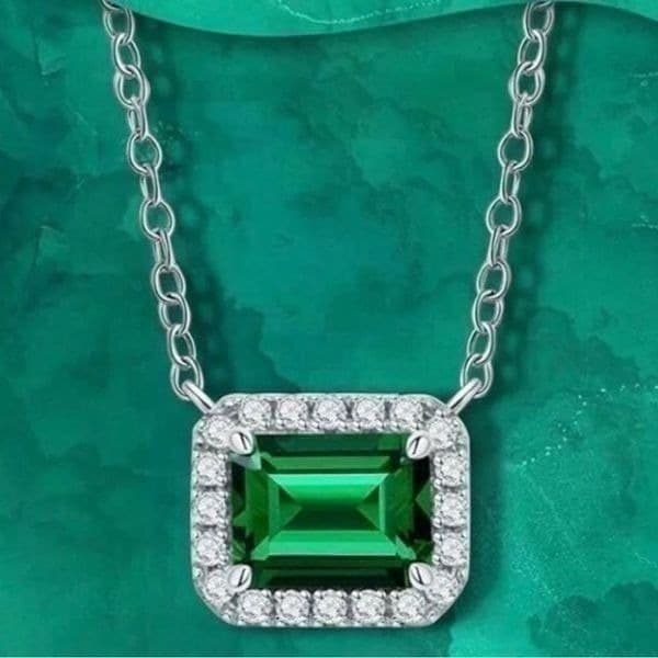 The Primavera 925 silver 18” Emerald green pendant necklace - Thumbnail 2